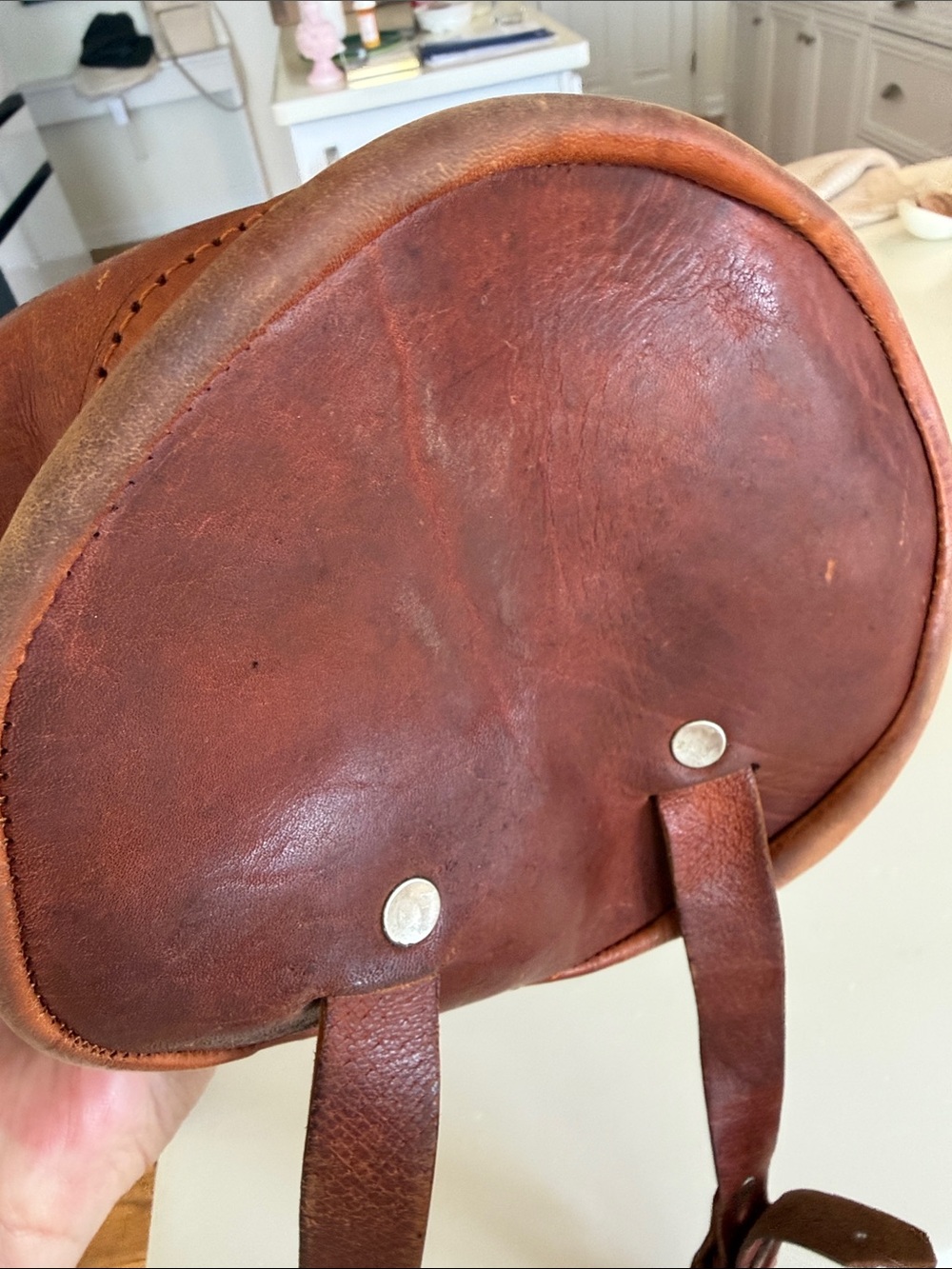 Vintage Brown Leather Drawstring Backpack - Picture 12 of 16
